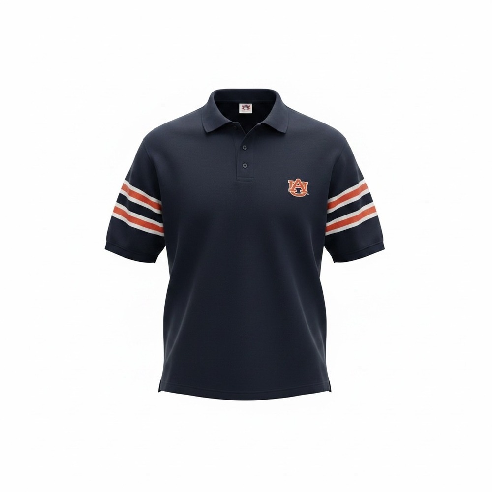 Cadre Athletic Auburn Tigers Polo Shirt Mens XL Navy Blue Striped Sleeve Cotton